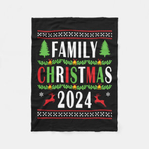 Family Christmas 2024 Funny Matching Xmas Tree Fleece Blanket
