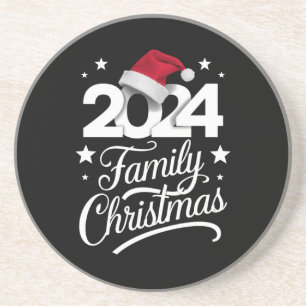 Family Christmas 2024 Matching Pajama Santa Coaster
