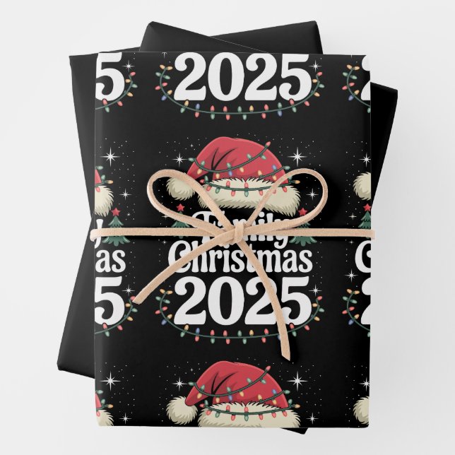 Family Christmas 2025 Matching Holiday Xmas Wrapping Paper Sheet (In situ)