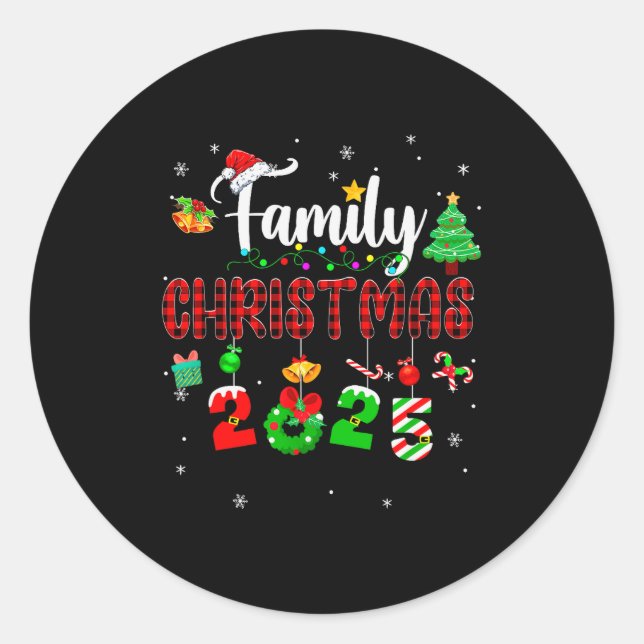 Family Christmas 2025 Matching Red Plaid Squad San Classic Round Sticker (Front)