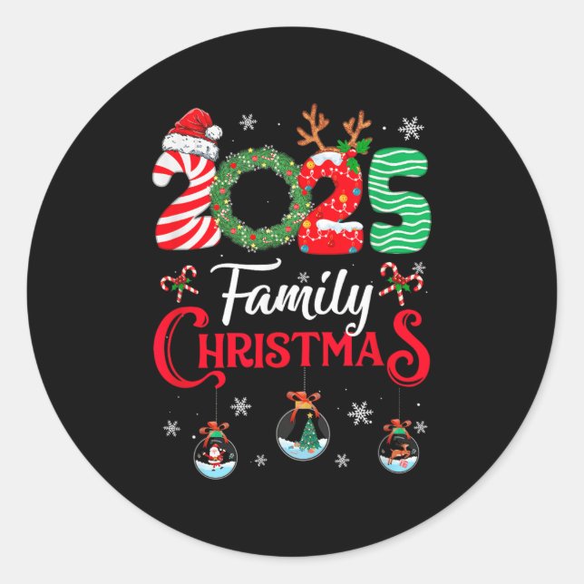 Family Christmas 2025 Merry Xmas Ball Light Garden Classic Round Sticker (Front)