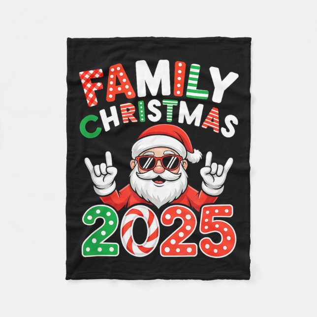 Family Christmas 2025 Rocker Santa Sungles Matchin Fleece Blanket (Front)
