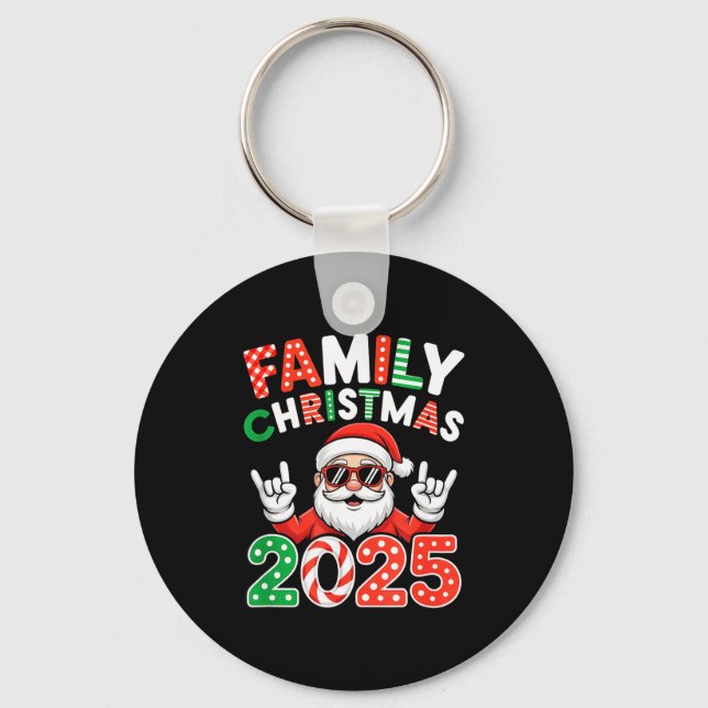 Family Christmas 2025 Rocker Santa Sungles Matchin Key Ring (Front)