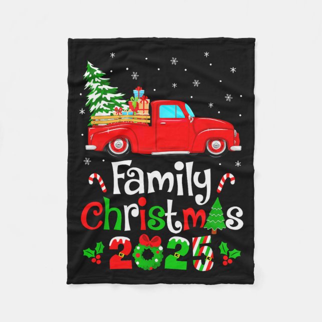 Family Christmas 2025 Truck Tree Squad Matching Xm Fleece Blanket (Front)
