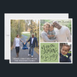 Family Christmas 3 Photo Collage Tis The Season Ho Holiday Card<br><div class="desc">A modern cheerful happy family Christmas photo 3 photos collage greeting card for the holidays with blue and green hues.The script calligraphy type reads: tis the season to be jolly. Spread some cheer this holiday season with your family photos and a cheerful quote. Add your own creative family photos that...</div>