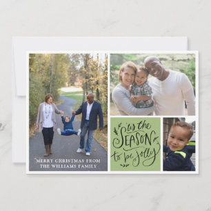 Family Christmas 3 Photo Collage Tis The Season Ho Holiday Card