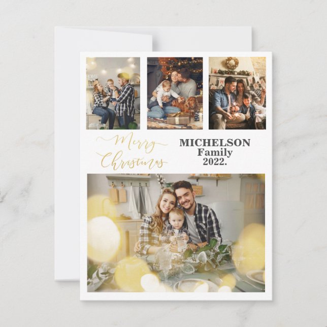 Family Christmas 4 Photo Collage Greeting Card (Front)