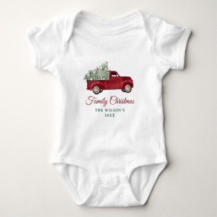 Family Christmas Antique Pickup Truck Xmas Tree Baby Bodysuit