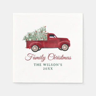 Family Christmas Antique Pickup Truck Xmas Tree Napkin