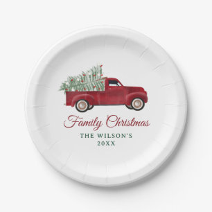 Family Christmas Antique Pickup Truck Xmas Tree Paper Plate