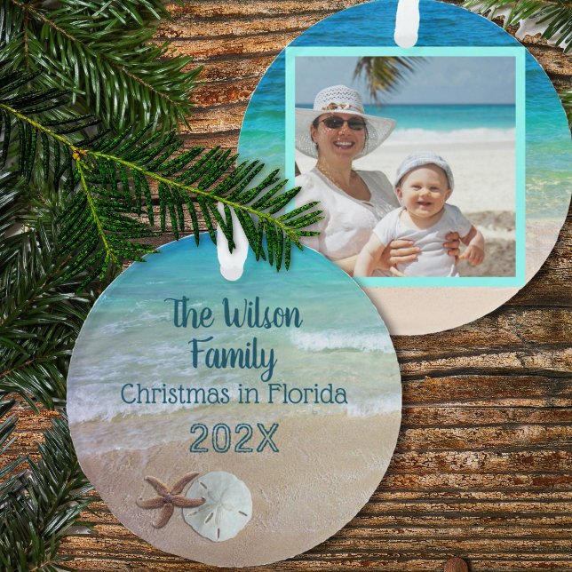 Family Christmas Beach Shells Photo Ornament (Creator Uploaded)