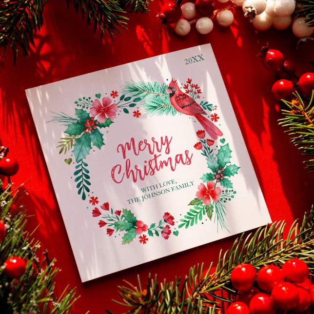 Family Christmas Card with Watercolor Botanicals (Family Christmas Card with Watercolor Botanicals)
