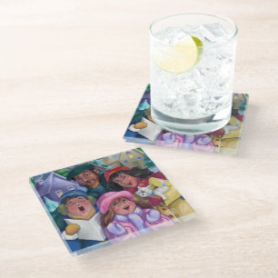 Family Christmas Caroling Glass Coaster