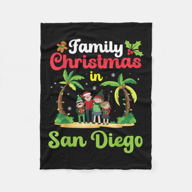 Family Christmas Celebrate In San Diego With Tropi Fleece Blanket (Front)