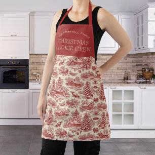 Family Christmas Cookie Crew Red Toile Pattern Apron