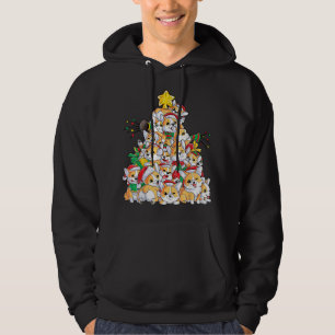 family Christmas corgi tree santa hat Hoodie