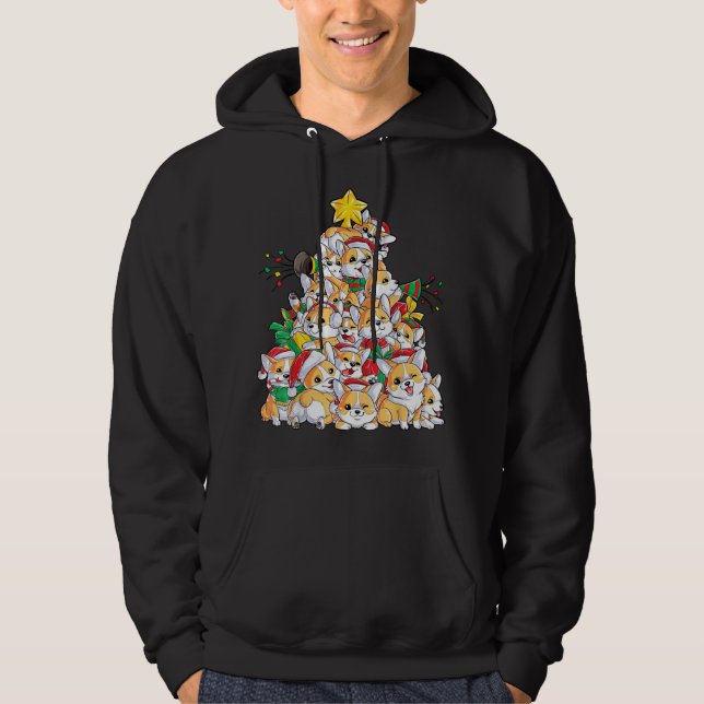 family Christmas corgi tree santa hat Hoodie (Front)