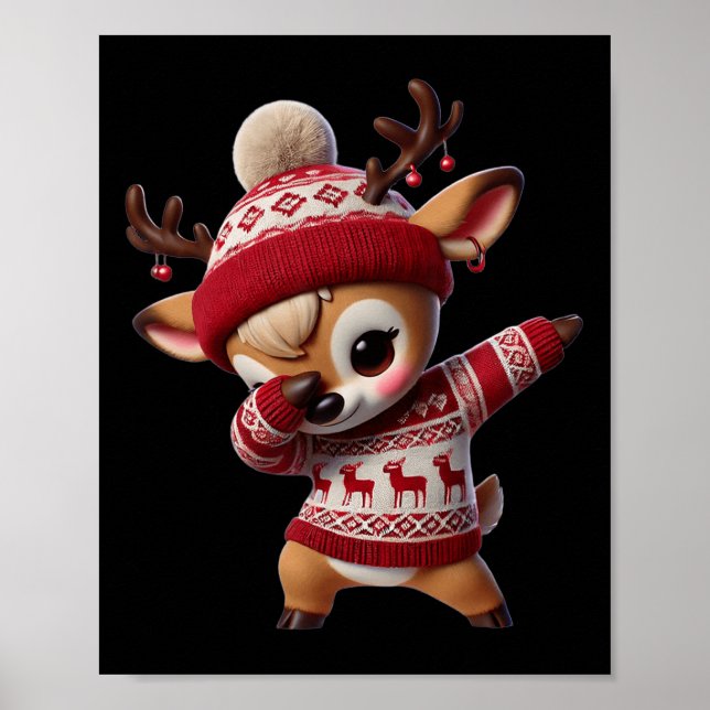 Family Christmas Dabbing Reindeer Xmas Deer Kids G Poster (Front)