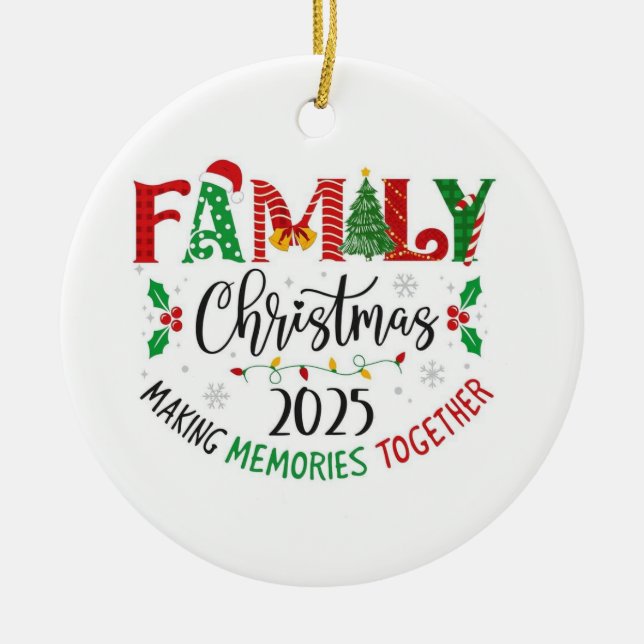 Family Christmas design  Ceramic Tree Decoration (Front)