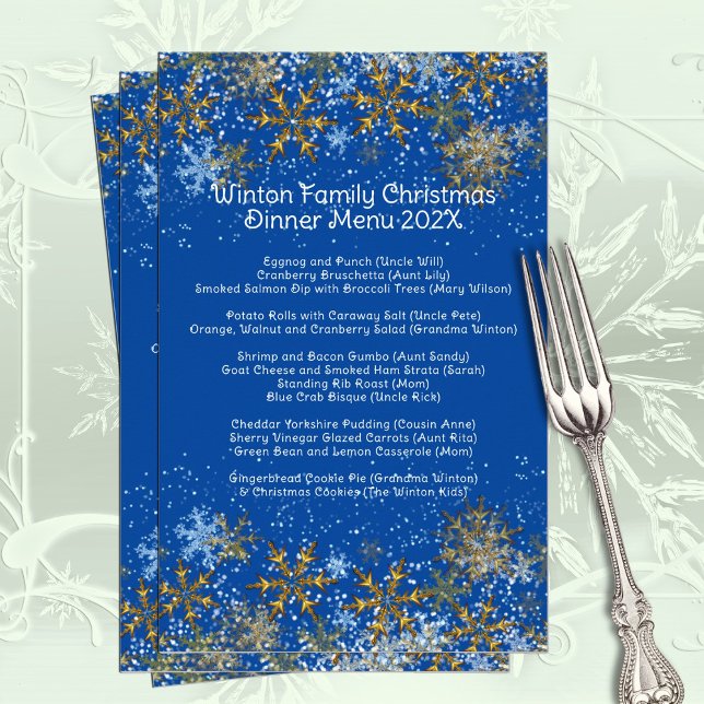 Family Christmas Dinner Menu Snowflakes Flyer (Creator Uploaded)