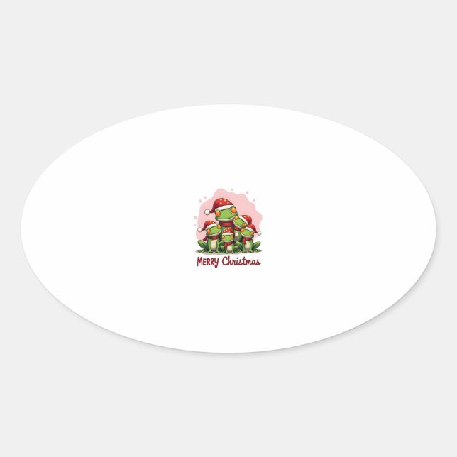 Family christmas frogs (1) oval sticker (Front)