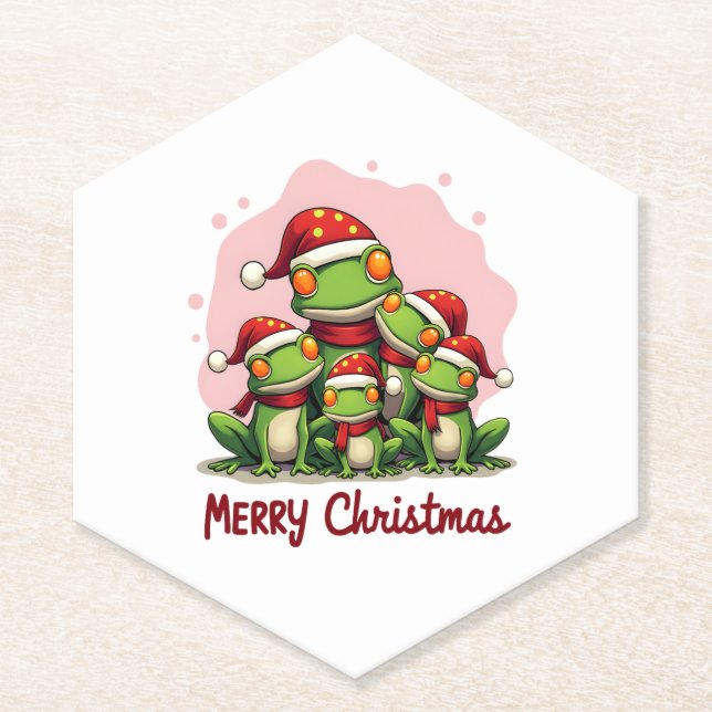 Family christmas frogs (1) paper coaster (Front)