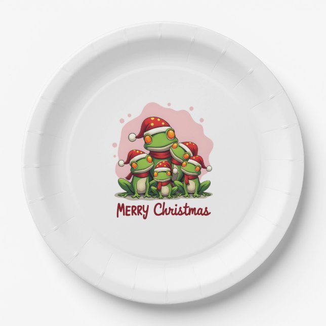 Family christmas frogs (1) paper plate (Front)