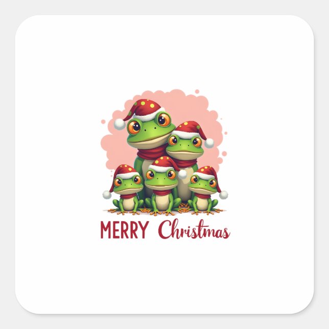 Family christmas frogs (3) square sticker (Front)