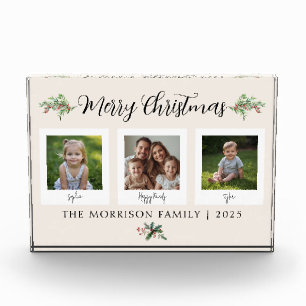 Family Christmas Greenery Ecru Photo Block
