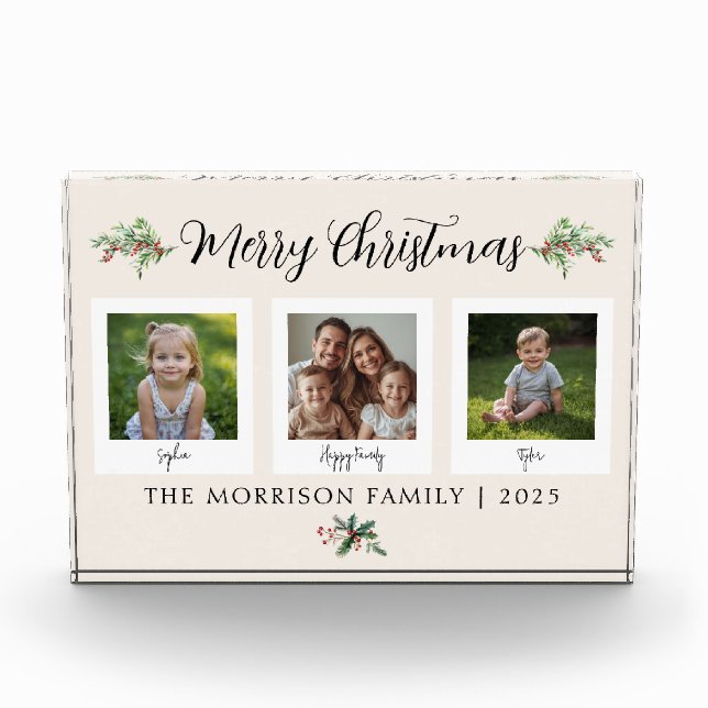 Family Christmas Greenery Ecru Photo Block (Front)