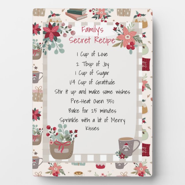 Family Christmas Holiday Recipe Baking Cute Red    Plaque (Front)