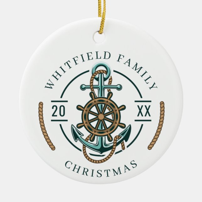 Family Christmas Holidays Nautical Ceramic Tree Decoration (Front)