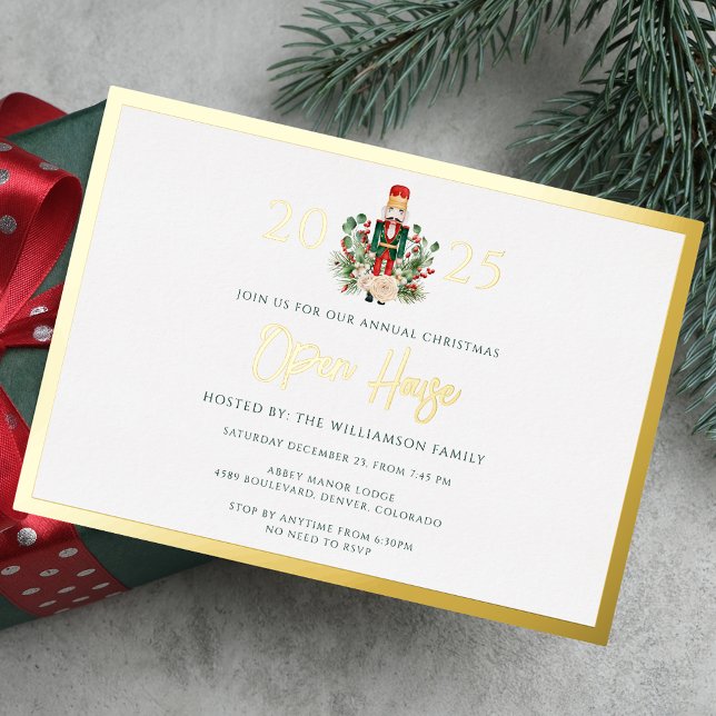 Family Christmas Holidays Open House Party Gold (Family Christmas Holidays Open House Party Gold Foil Invitation)
