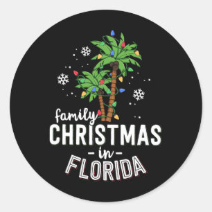 Family Christmas In Florida Palm Trees Xmas Beach  Classic Round Sticker