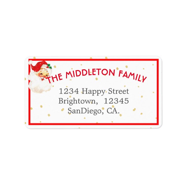 Family Christmas Jolly Santa Claus Fun Red Border Label (Front)