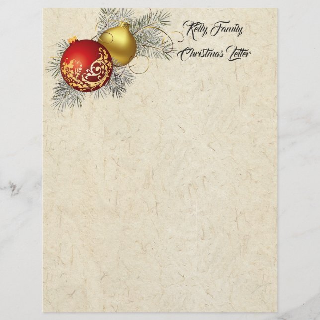 Family Christmas Letter Letterhead Writing Paper (Front)