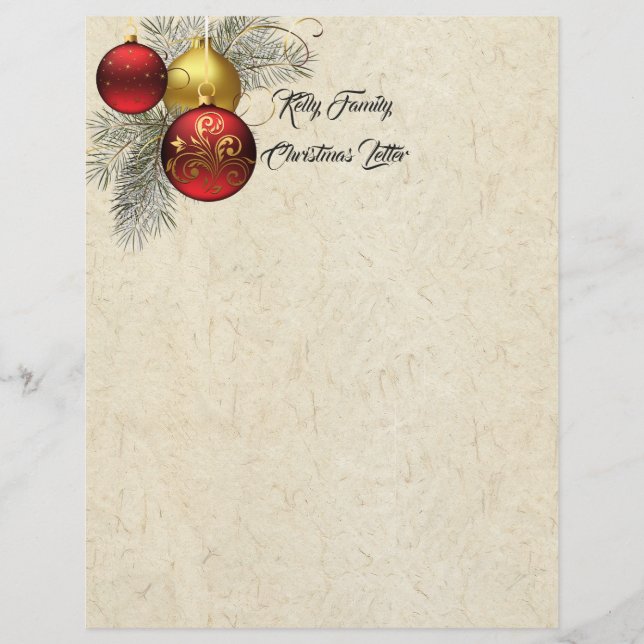 Family Christmas Letter Letterhead Writing Paper (Front)
