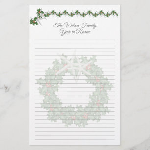 Family Christmas Letter Starfish Holly Lined Paper