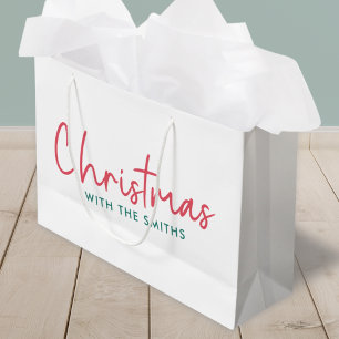 Family Christmas   Modern Minimalist Family Name Large Gift Bag