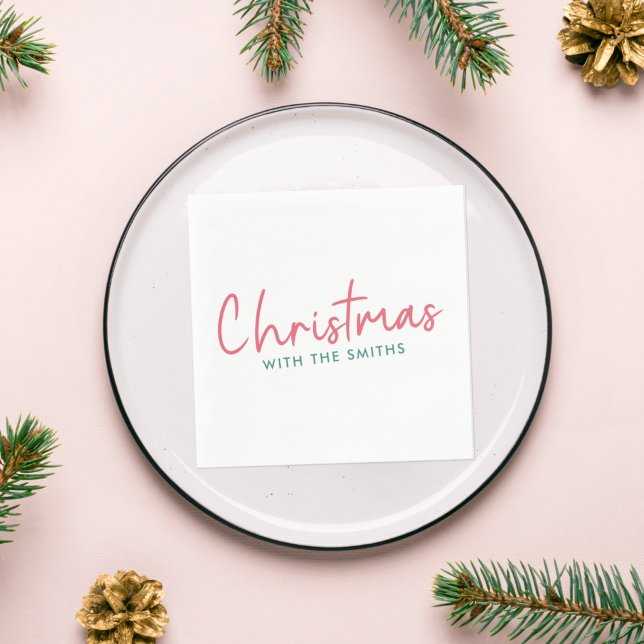 Family Christmas | Modern Minimalist Family Name Napkin (Creator Uploaded)