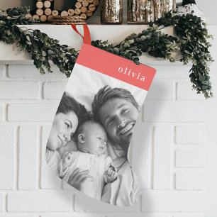 Family Christmas Modern Stylish Orange Red Photo Small Christmas Stocking