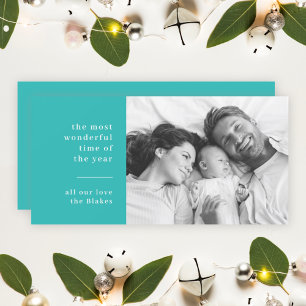 Family Christmas   Modern Turquoise Teal Photo Holiday Card