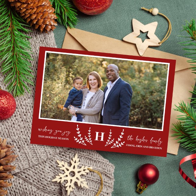 Family Christmas Monogram Holiday Photo Card (Creator Uploaded)