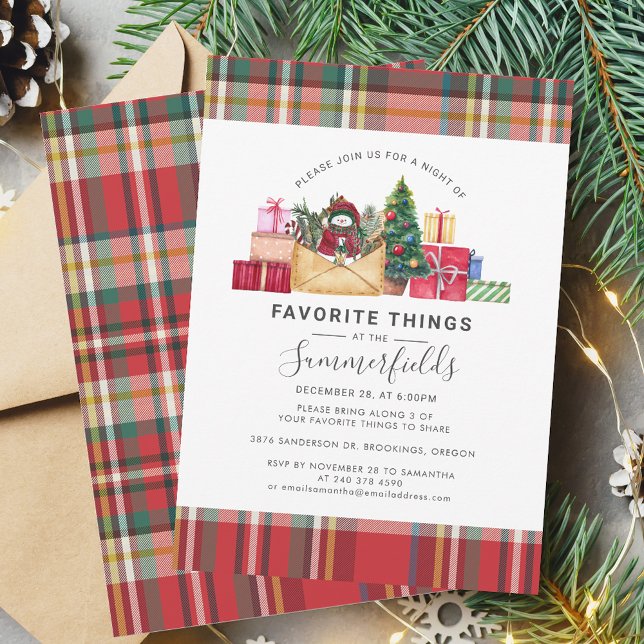 Family Christmas Party Favourite Things Invitation (Rustic Plaid Christmas Favorite Things Invitation)