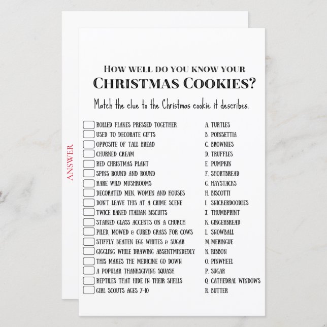 Family Christmas Party Game PRINTED (Front/Back)