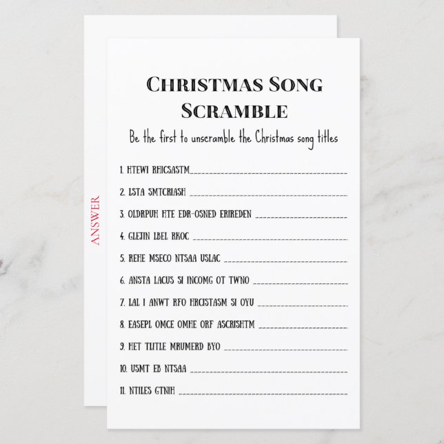 Family Christmas Party Game PRINTED (Front/Back)