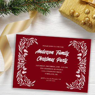 Family Christmas Party Modern White Greenery Invitation