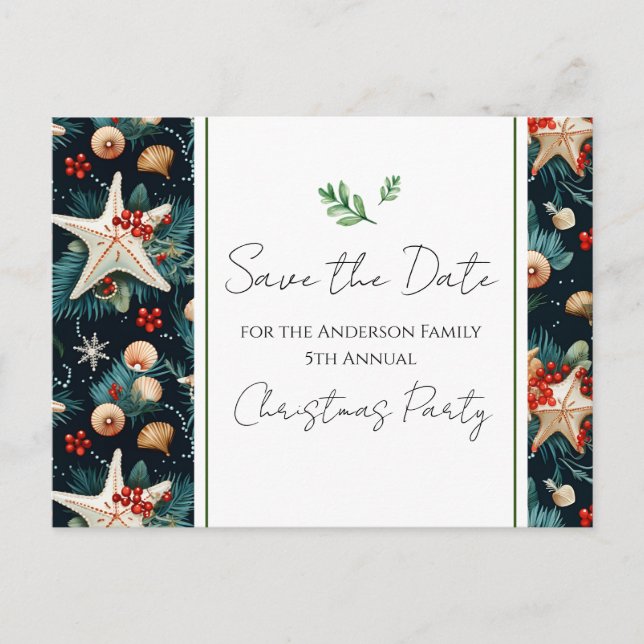 Family Christmas Party Nautical Save the Date Postcard (Front)
