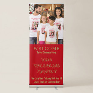 Family Christmas Party Photo Red And Gold Welcome Retractable Banner
