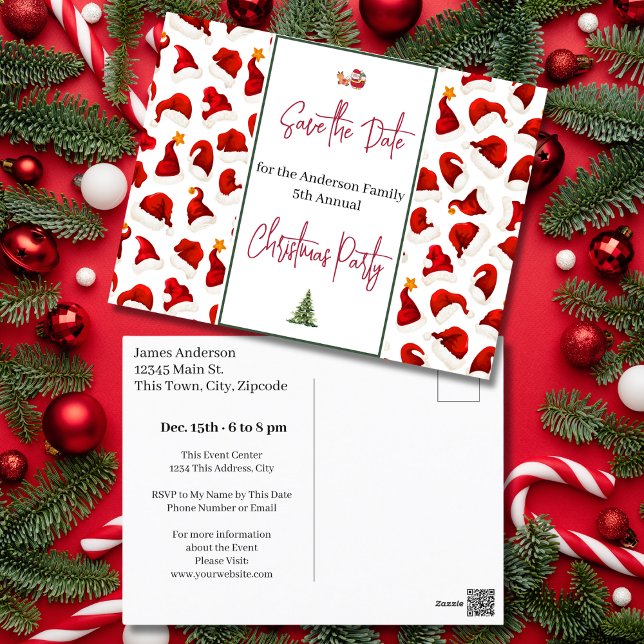 Family Christmas Party Save the Date Santa Hat Postcard (Family Christmas Party Save the Date Santa Hat Postcard)